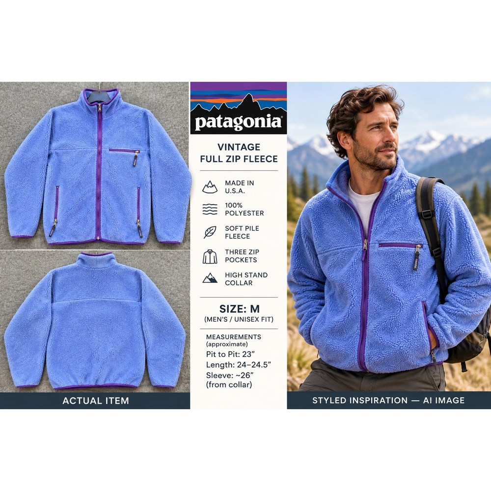 Patagonia Fleece Jacket Mens Vintage Full Zip Blue Medium Excellent Gorpcore